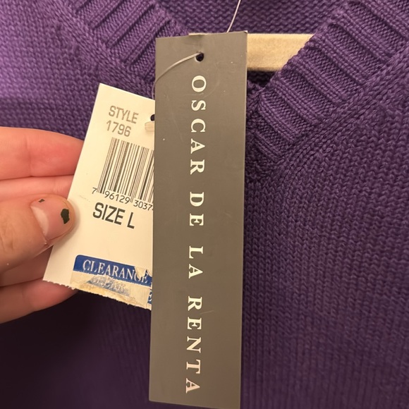NWT Oscar de la renta men’s purple cotton cable v neck sweater L - Picture 4 of 5